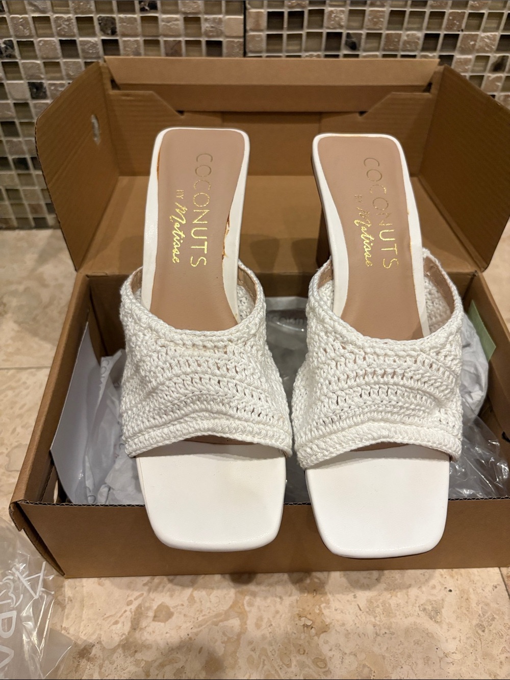 Coconuts by Matisse Layton Cream Crochet Square-Toe Slide Mules